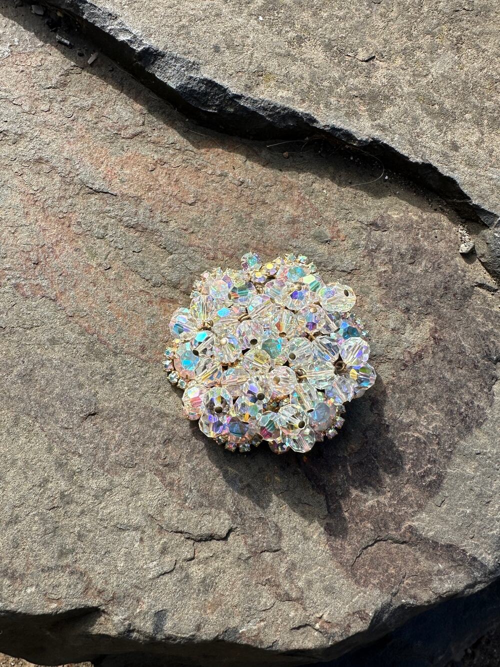Vintage 1950s Aurora Borealis Crystal Cluster Brooch